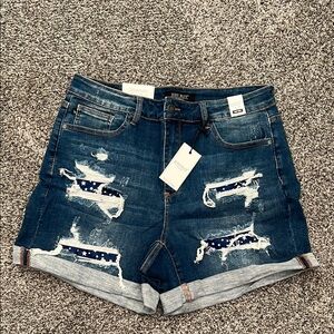 Judy Blue Jean Shorts Blue Distressed High-Waisted